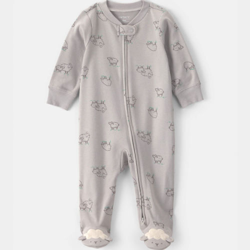 Baby Sheep 100% Cotton 2-Way Zip Sleeper - Grey | Carter’s Oshkosh Canada