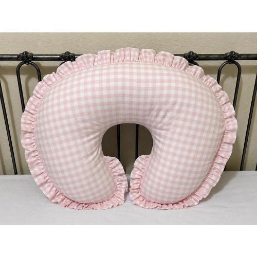 Pink Gingham Nursing Pillow Cover with Pink Gingham Ruffle