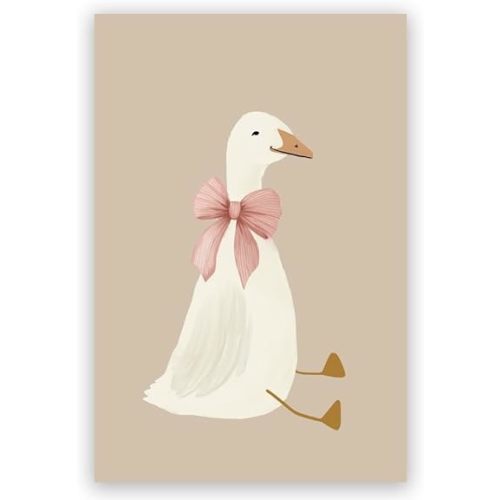 Animal Posters Silly Geese Wall Art Cute Geese Poster Geese Canvas Print Pink Bow Print Stylish Nursery Wall Decor Farm Animals Wall Art Girls Room Bedroom Wall Decor 16x24inch Unframed