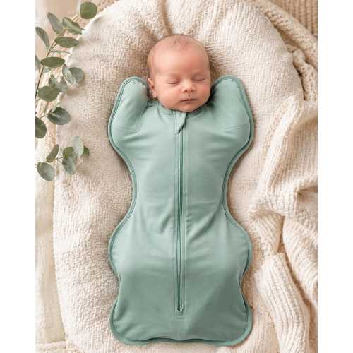 Bamboo Baby Swaddle Sleep Sack with Built-In Silicone Self-Soothing Pads, 0.5 TOG, Sage Green, Size Small