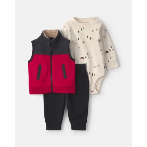 Baby Boy 3-Piece Christmas Fleece Layering Set - Red/Black/Cream | Carter's