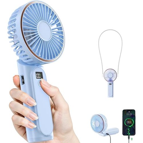 Portable Handheld Fan, Portable Fan Rechargeable, 4000mAh, 180° Adjustable, 6 Speed Wind, Display Electricity in Real Time, USB Rechargeable Foldable Fan, Quiet Personal Fan as Power Bank