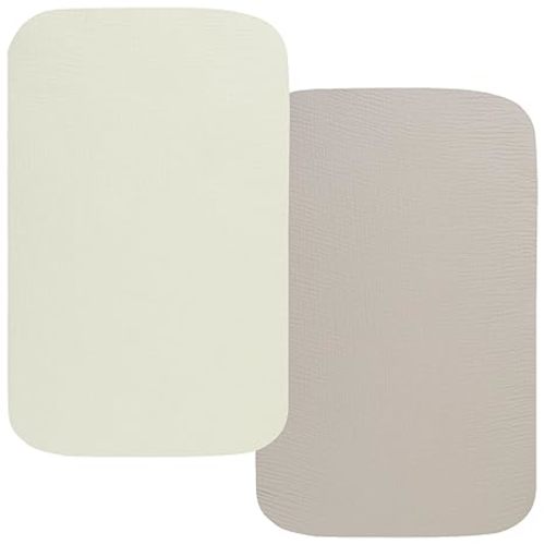 Onacosht Muslin Bassinet Sheets 33" x 19" Compatible with Mika Micky, KoolaBaby (3 in 1), BabyBond, HARPPA and RICUTON Bedside Bassinet, 2 Pack for Baby Boy and Girl, Fog and Beige