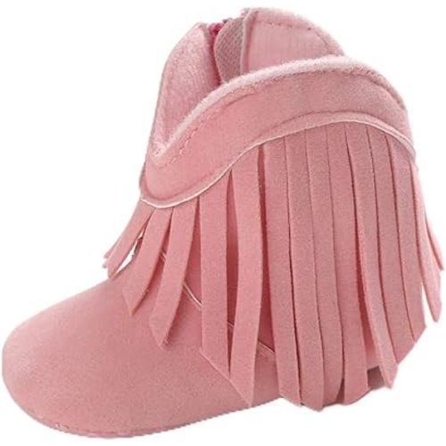 Meckior Baby Girls Cowboy Tassel Boots Side Zipper Moccasins Soft Bottom Non-Slip Toddler Shoe
