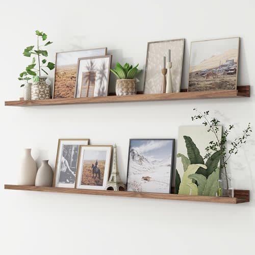 Picture Ledge Shelf, Floating Shelves Set of 2, 56 Inches Long Large Nursery Book Shelves for Toys Storage, Kids Bookshelf Wall Mounted for Living Room Bedroom Decor Books Photo Frames, Walnut