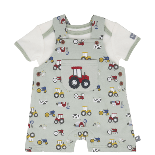 Rugged Bear Infant Boys' Farm Print Shortall Onesie
