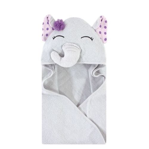 Hudson Baby Infant Girls Cotton Poly Animal Hooded Towel, Purple Dots Pretty Elephant, One Size