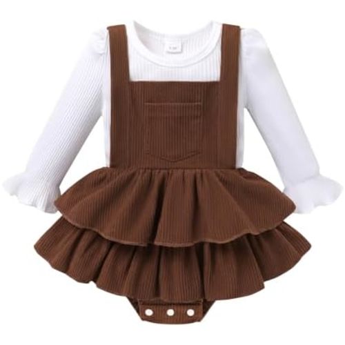 YOUNGER TREE Newborn Baby Girl Fall Winter Outfits Long Sleeve Romper Corduroy Overall Dress Infant Skirt Clothes Sets