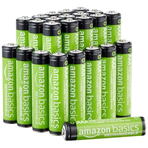 Amazon Basics 24-Pack Rechargeable AAA NiMH Batteries, 800 mAh, 1.2V, Low Self-Discharge, Pre-Charged, Recharge up to 1000x Times