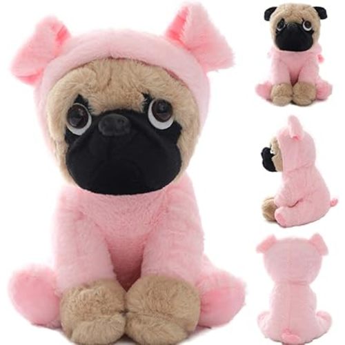 Stuffed Pug Plush Dog Puppy Soft Cuddly Animal Toy in Pig Costumes - Super Cute Quality Teddy Peggy The Pug Easter Basket Stuffers, Nursery Decor