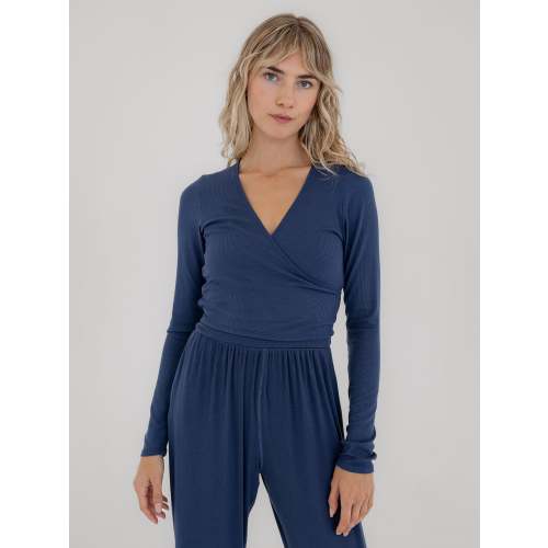 Mila Wrap Top, Ribbed Indigo