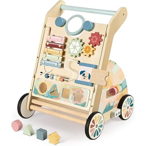Wooden Baby Walker, Detachable Activity Busy Board, Baby Walking Toys Push Walkers for Babies 6-12 Months