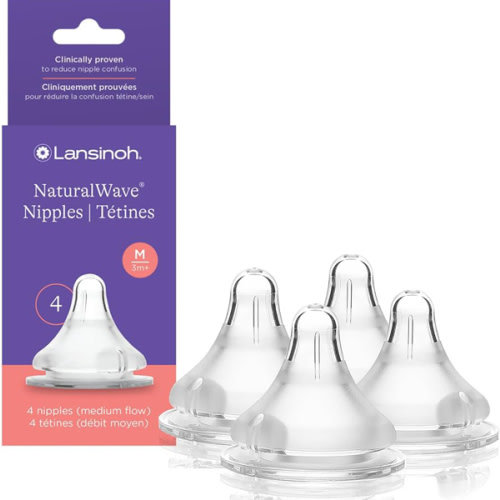 Lansinoh NaturalWave Baby Bottle Nipples, Medium Flow, Size M, 3+ Months, 4 Count – 100% Soft, Durable Silicone, Made Without BPA BPS, Anti-Colic, Supports Baby’s Developing Mouth and Teeth