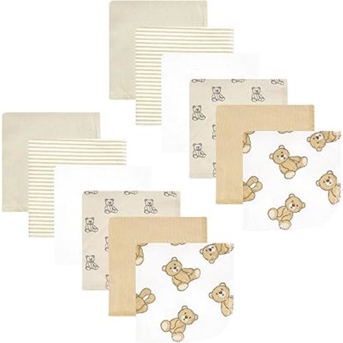 Hudson Baby Unisex Baby Flannel Cotton Washcloths, Teddy Bears 12 Pack, One Size