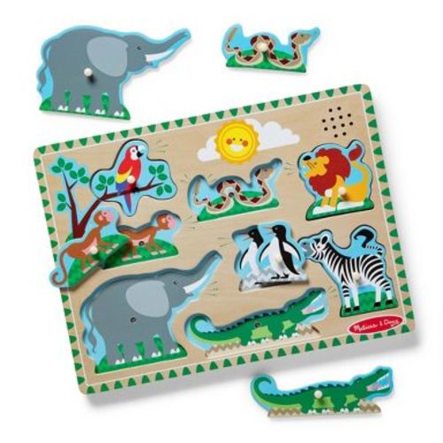 Melissa & Doug Zoo Animals Sound Puzzle - Wooden Peg Puzzle with Light-Activated Sound Effects - 8pc: Toddler Sensory Development Toy