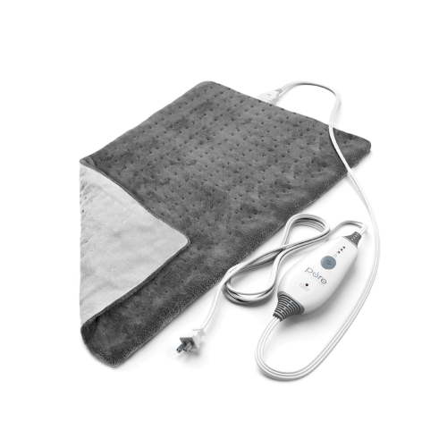 Pure Enrichment PureRelief Deluxe Heating Pad (12" x 24"), Full Body Therapy Pad with 4 InstaHeat Settings, Soft Machine-Washable Microplush Fabric and 2-Hour Auto Safety Shut-Off (Gray)