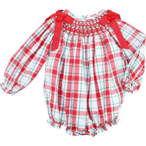 Red Plaid Smocked Bubble