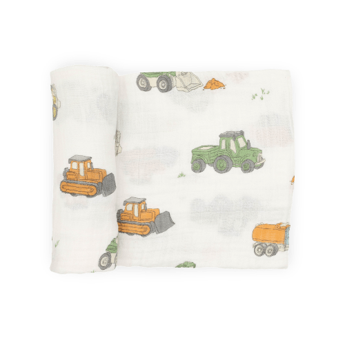 Cotton Muslin Swaddle Blanket - Work Trucks