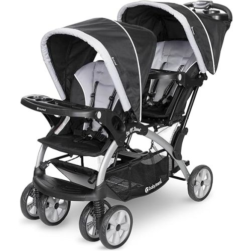 Baby Trend Double Infant and Toddler Stroller w/ Harness and Basket, Sit N' Stand, Stormy.