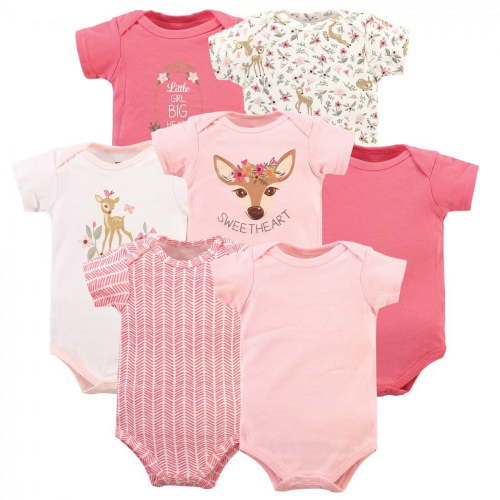 Hudson Baby Infant Girl Cotton Bodysuits, Floral Deer, 6-9 Months