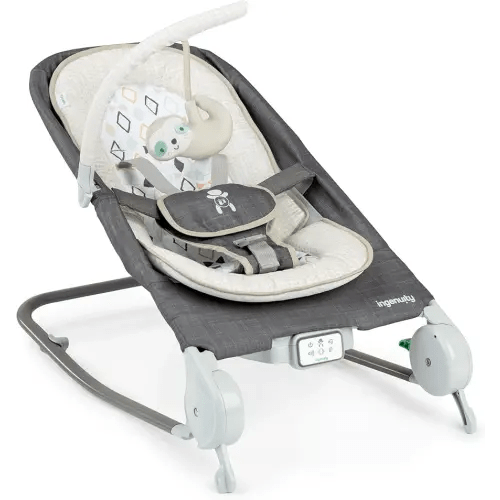 Ingenuity Gas Relief and Anti-Colic Baby Bouncer Seat and Rocker, Gentle Belly Message to Relax and Soothe Bellies, Instant Tummy Soother, 20 Songs and Melodies – Parker