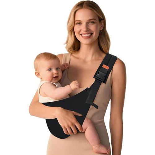 Baby Sling Carrier, Baby Carrier Newborn to Toddler with Adjustable Strap, Non-Slip Baby Half Wrapped Sling Hip Carrier 10-30lbs, Black