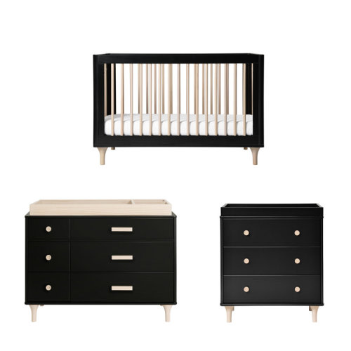 babyletto Lolly Crib, 3 Drawer And 6 Drawer Dresser, Black And Washed Natural & Reviews | Wayfair