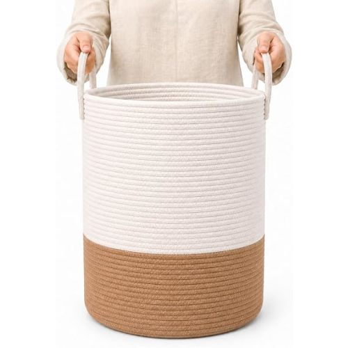 OrganiHaus Tall Cotton Rope Laundry Basket & Hamper, Blanket Storage 52L