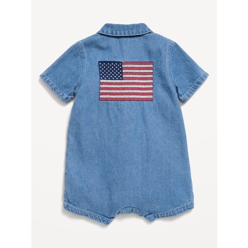 Collared Denim One-Piece Romper for Baby