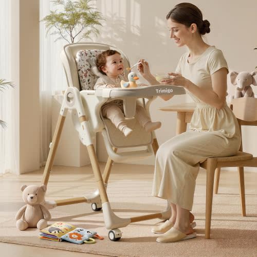 Baby High Chair for Babies and Toddlers 0-3, Khaki | 7 Height Positions, 3-Position Tray, 4 Recline Positions, Adjustable Footrest, Removable Dual-Layer Tray