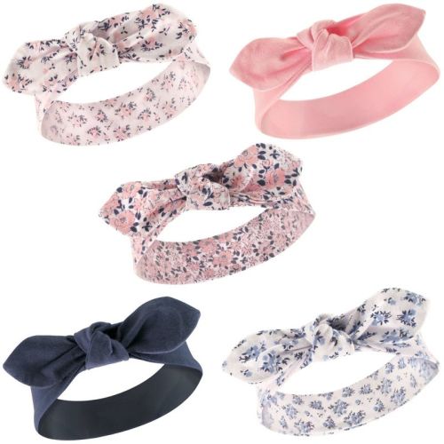 Hudson Baby Infant Girls Cotton Headbands 5pk, Classic Floral, 0-24 Months