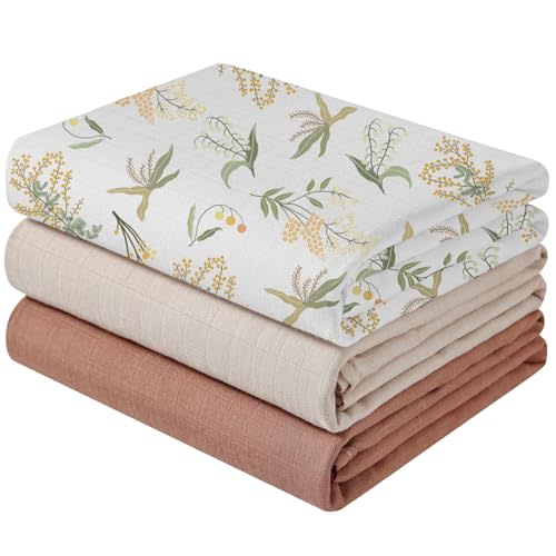 POMISO Muslin Swaddle Blankets for Boys & Girls, 3 Pack Muslin Baby Blanket for Unisex, Newborn Receiving Blanket, Large 47 x 47 inches, Soft Breathable Baby Swaddles