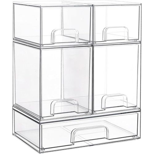 Vtopmart Clear Plastic Stackable Storage Drawers Set of 5, for Kichen Countertop, Vanity, Bathroom, Cabinet, Pantry