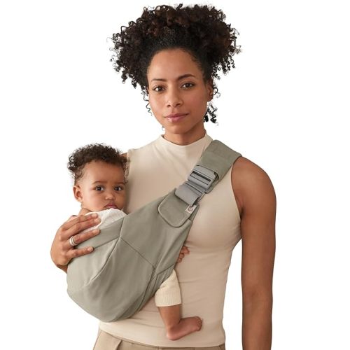 Ergobaby Upsie Sling Baby Carrier for Babies and Toddlers 6-48 Months | 2-Position Ergonomic Baby Carrier with Front Storage Pocket, Hip-Healthy Positioning, Fits 17-45 lbs, Soft Olive