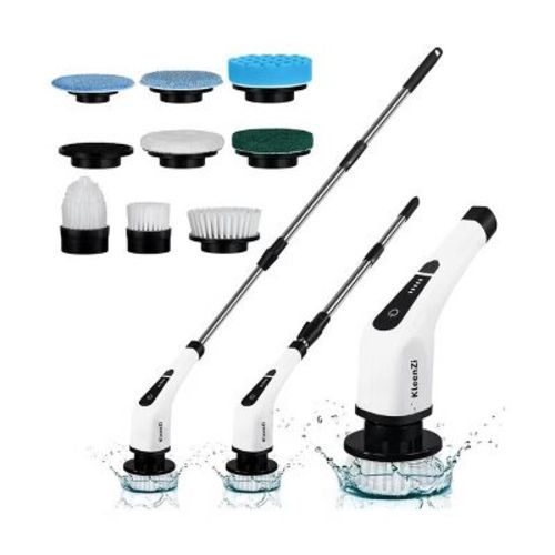 Electric Spin Scrubber, 8 in 1 Power Cleaning Brush with Adjustable 12”–54” Handle, Dual Speed, Waterproof Shower, Tile, Tub & Car Scrubber