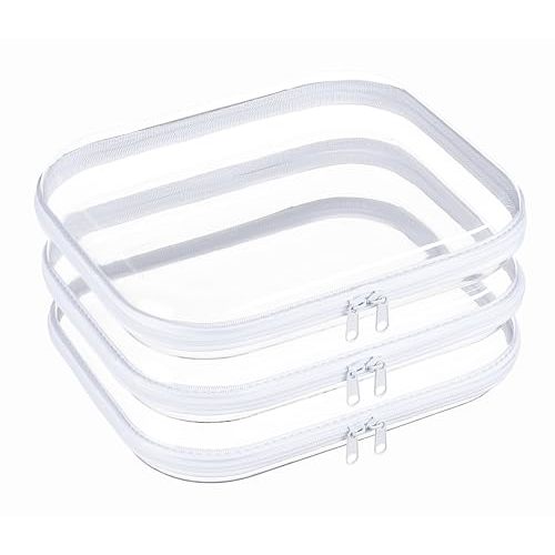 3-Pack Large Clear Hard Shell Zipper Case, Diaper Bag Organizer Pouches, Pencil Case & Makeup Bag, Travel Essentials and Toy Organizer (3L