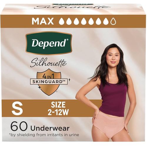 Depend Silhouette Adult Incontinence & Postpartum Bladder Leak Underwear for Women, Maximum Absorbency, Small, Pink, 60 Count (2 Packs of 30), Packaging May Vary