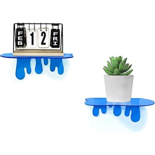 SetGame 2-Pack Small Acrylic Shelves, 7 Inch Floating Shelves, Blue