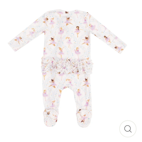 2 Way Ruffle Zipper Footie - Bow Ballerinas