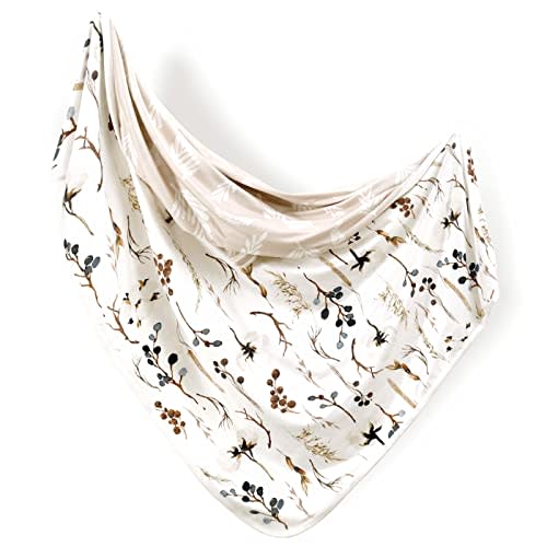 GRSSDER Baby Blankets Super Soft Jersey Knit Swaddle Blanket for Baby Girls and Boys, Double Layer Reversible Receiving Blankets 34 x 44 Extra Large for Swaddling, Stylish Pretty Flora, Beige