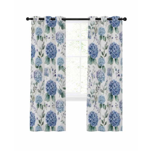 Blue Hydrangea Blackout Curtains for Bedroom Living Room Eucalyptus Leaves Watercolor Plant Farm Thermal Insulated Curtains 2 Panels Grommet Top Room Darkening Window Drapes 42x84 inch
