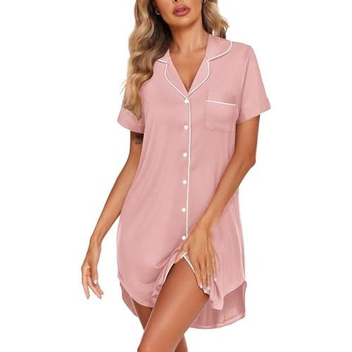 Ekouaer Womens Cotton Nightgowns Button Down Sleep Shirts Soft Night Shirts Night Dress