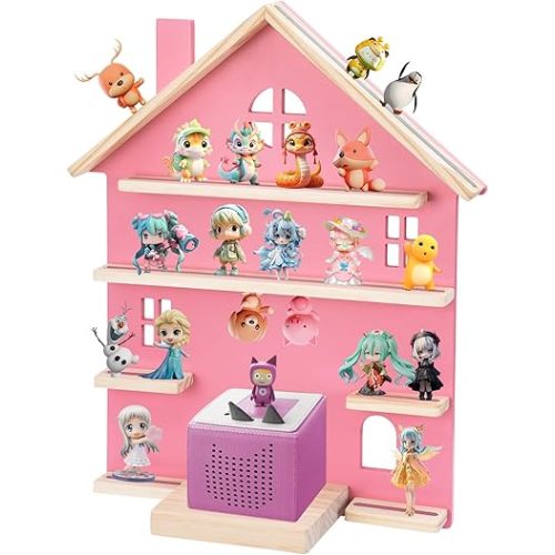 Tonie Storage Shelf for Toniebox & Tonie Characters, Durable Wooden Tonie Box Shelf, Tonie Wall Shelf for Displaying Tony Audio Play Dolls(Pink)