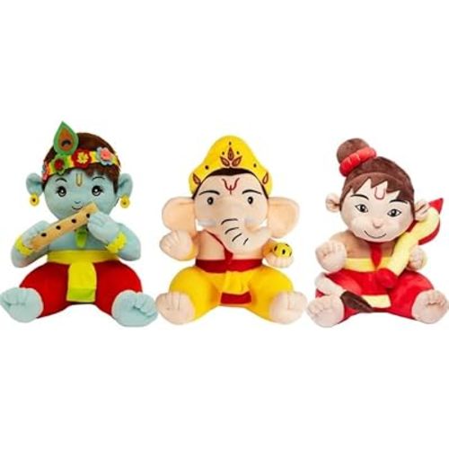 Panda's Box Mantra Chanting Baby Krishna, Hanuman & Ganesha (Pack of 3, 11 Inches) | Musical Soft Plush Toys | Best Gifts for Infants, Toddlers & Babies
