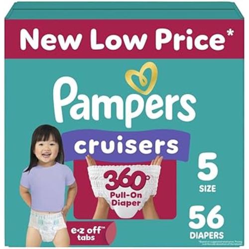 Pampers Diapers - Cruisers 360 - Size 5, 56 Count, Babyproof up to 100% Leakproof Pull-On Diaper