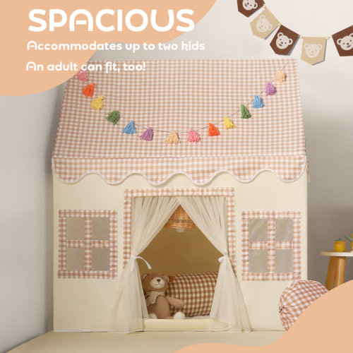 wilwolfer Kids Play Tent with Brown Checkered Mat and Star Lights for Toddlers and Kids | Wayfair
