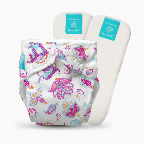Charlie Banana One-size Reusable Cloth Diaper with 2 Reusable Inserts - Cotton Bliss