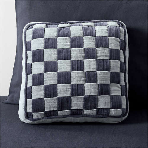 Checkerboard Mist Blue and Deep Indigo Velvet Kids Throw Pillow