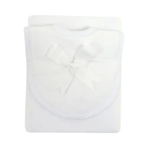 3 Marthas Seersucker Stripe Drooler Bib & Burp Set - White | Berings