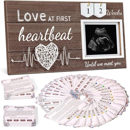 Garybank New Mom Gifts 2024- Love at First Sight Ultrasound Picture Frame, w/ Weekly Pregnancy Milestone Cards & Pregnant Activities Cards, Gender Reveal Pregnancy Gifts for Pregnant Women from Sister